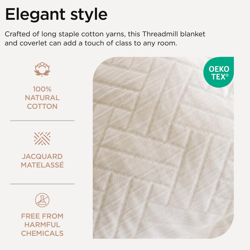 Threadmill Luxury Cotton Blankets for Queen Size Bed | All-Season 100% Cotton Queen Size Blanket | Criss Cross Jacquard Cozy Lightweight, Soft Breathable Coverlet fits Full Size Bed, 90x92 | White - Image 3